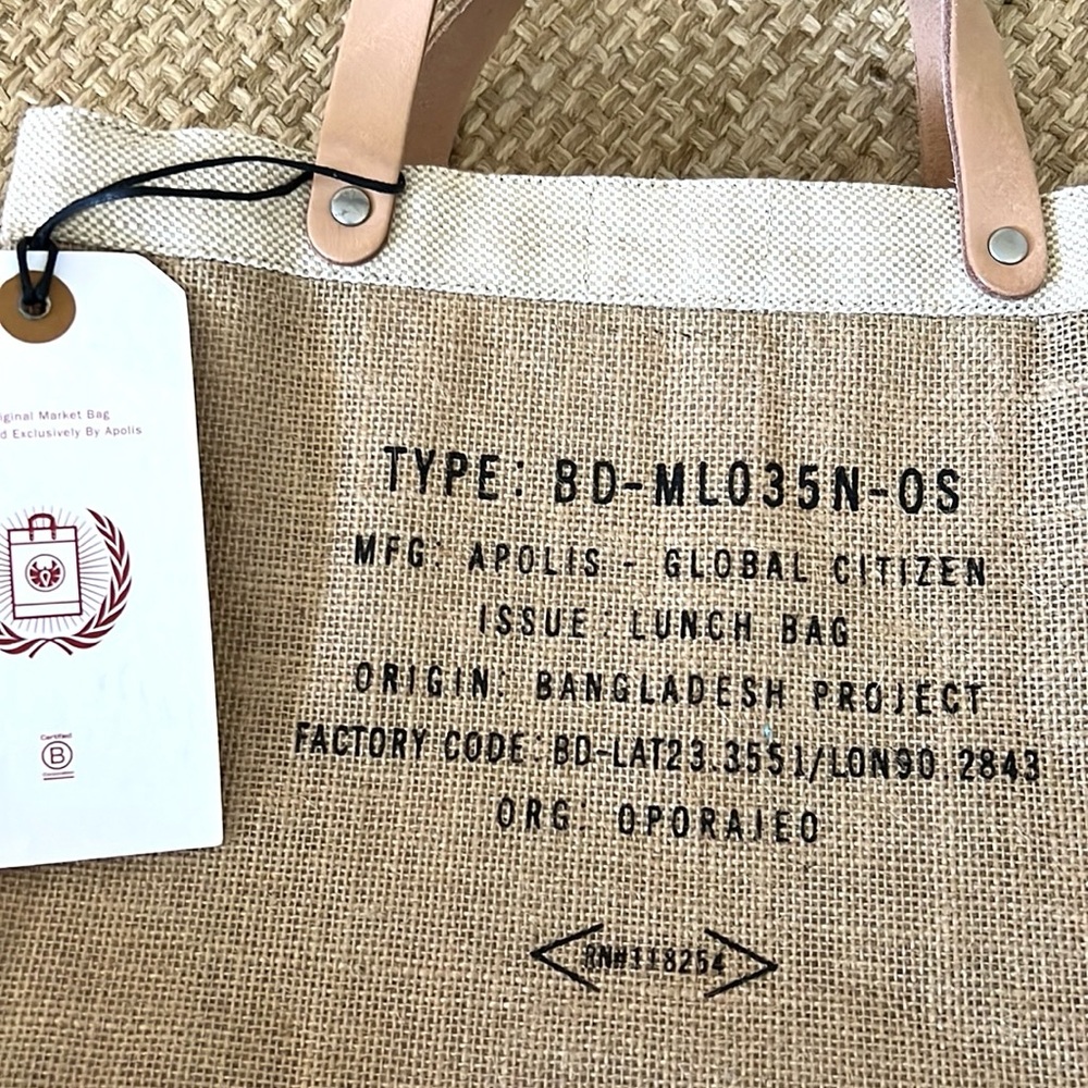 Apolis Global Citizen Burlap Jute Tote Bag NEW - Picture 4 of 8